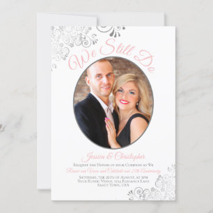 Invitation Nous Faisons Encore Rose Gris & Blanc Mariage Vow 