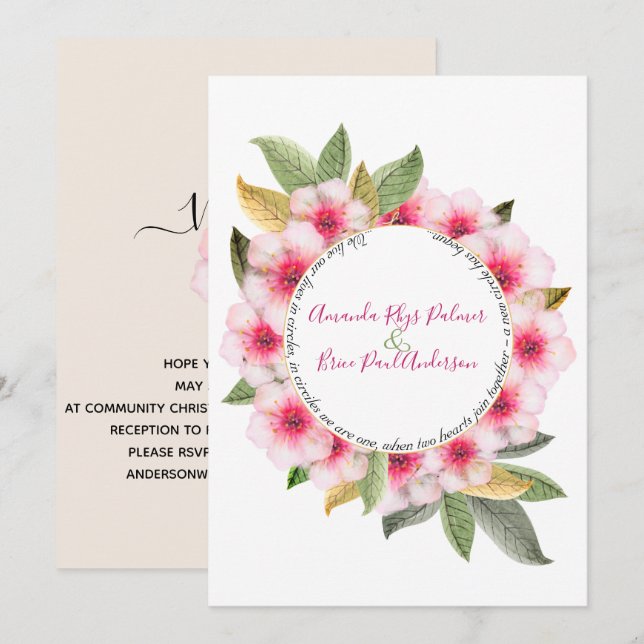 Invitation Nous faisons fleur de cerisier avec mariage poème (Devant / Derrière)