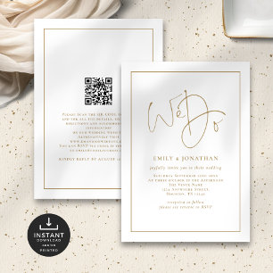 Invitation Nous faisons Gold Script Line Bordure Code QR Mari