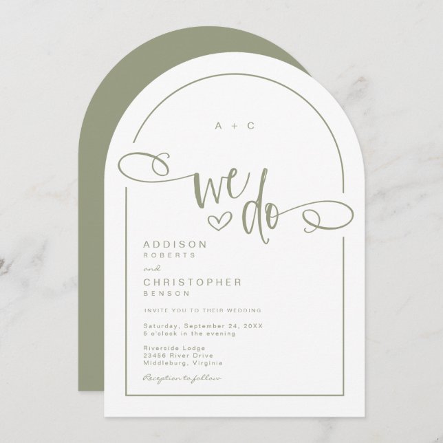 Invitation Nous faisons Heart Sage Vert Mariage de script mod (Devant / Derrière)