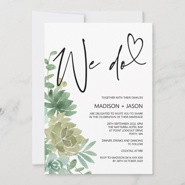Invitation Nous Faisons Mariage Simple Moderne Végétation Suc (Devant)