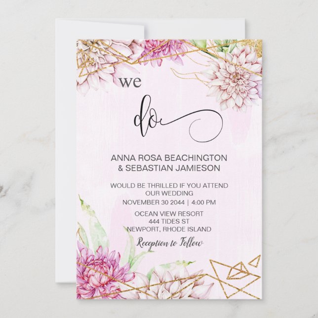 Invitation *~* NOUS FAISONS Pink Floral RSVP AR15 QR Crystal  (Devant)