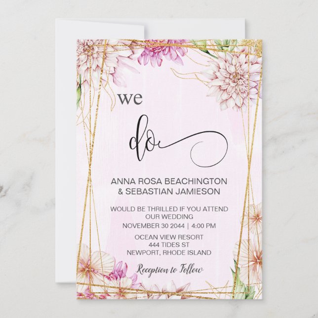 Invitation *~* NOUS FAISONS Pink Pastel Floral RSVP AR15 QR (Devant)