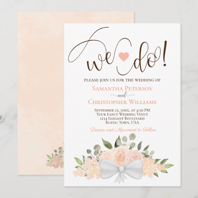 Invitation Nous faisons Russe Coral Pêcher Roses Boho Floral  (Devant / Derrière)