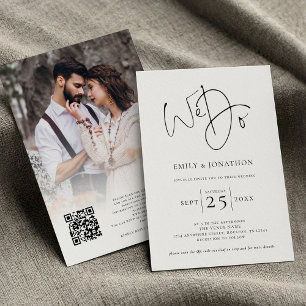 Invitation Nous faisons Script Photo Overlay QR Black White M