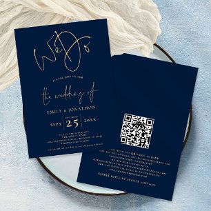 Invitation Nous faisons Script QR Code Mariage bleu marine