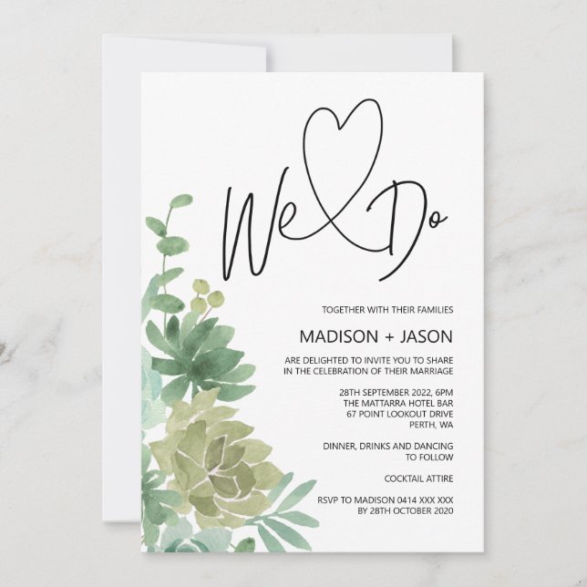 Invitation Nous Faisons Simple Moderne Mariage Vert Succulent (Devant)