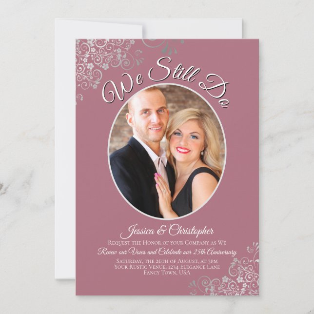 Invitation Nous Faisons Toujours Dusty Rose Silver Mariage Vo (Devant)