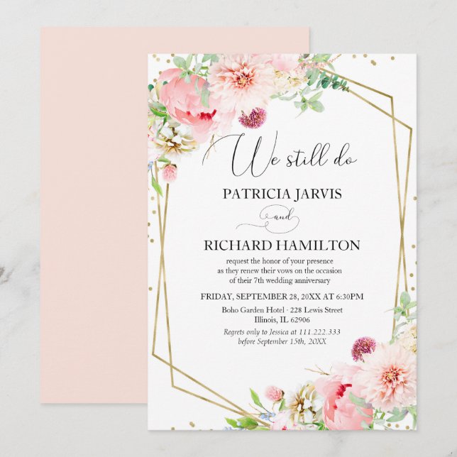 Invitation Nous faisons toujours Élégant Floral Rose Renouvel (Devant / Derrière)