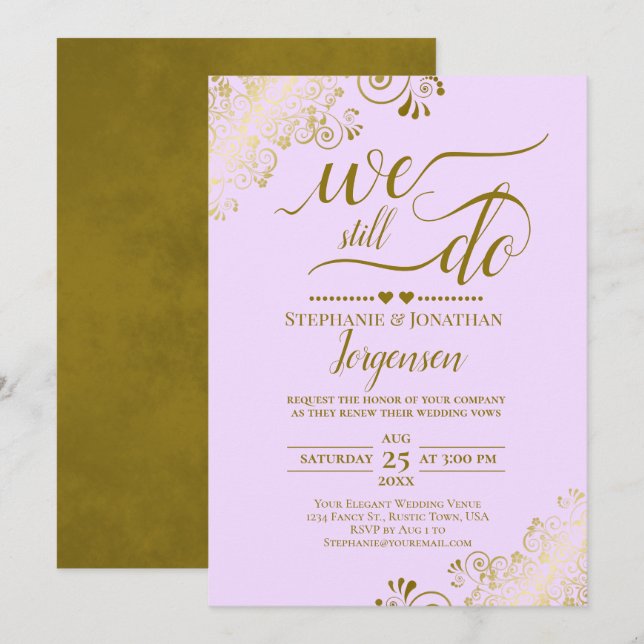 Invitation Nous Faisons Toujours Élégant Lilac Purple Gold Vo (Devant / Derrière)