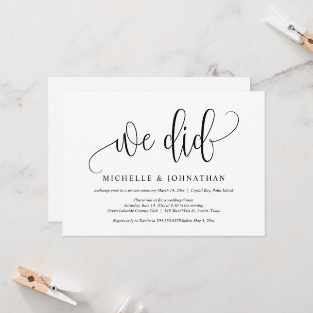 Invitation Nous l'avons fait, Célébration de mariage intime (Devant/Arrière en situation)