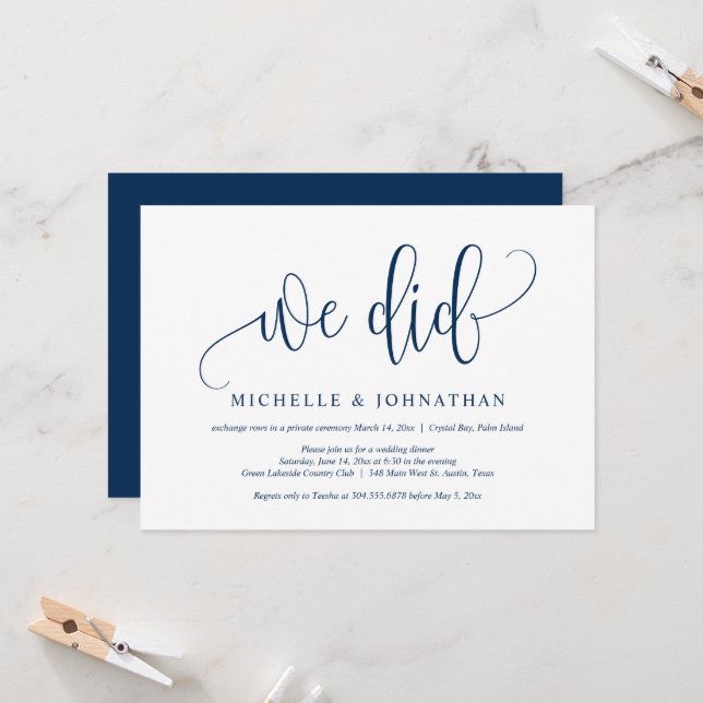 Invitation Nous l'avons fait, Mariage Elopement Party Celebra (Devant/Arrière en situation)