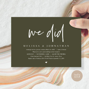 Invitation Nous l'avons fait, Mariage Intime, Fête de Mariage