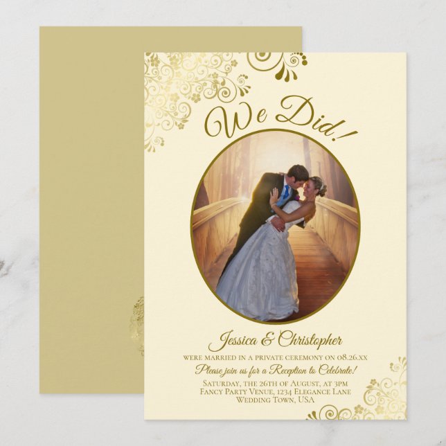 Invitation Nous l'avons fait ! Réception de mariage crème ivo (Devant / Derrière)