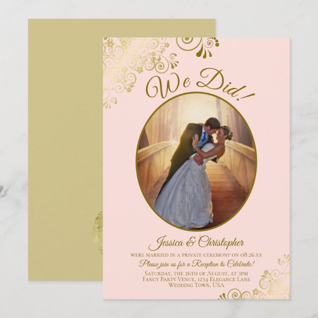 Invitation Nous l'avons fait ! Réception de mariage rose poud (Devant / Derrière)