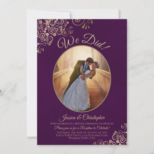 Invitation Nous l'avons fait ! Réception de mariage Violet Pr (Devant)