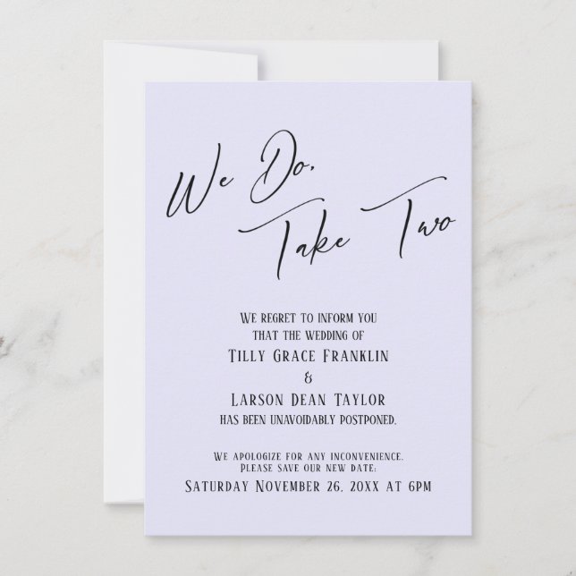 Invitation Nous Le Faisons, Prenez Deux Lavande Mariage Retar (Devant)