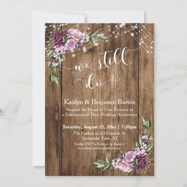 Invitation Nous le faisons toujours, Floral Rose Bois Rustiqu (Devant)