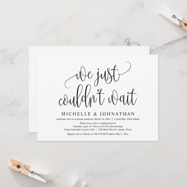 Invitation Nous n'avons pas pu attendre, Mariage Fuite de Noc (Devant/Arrière en situation)
