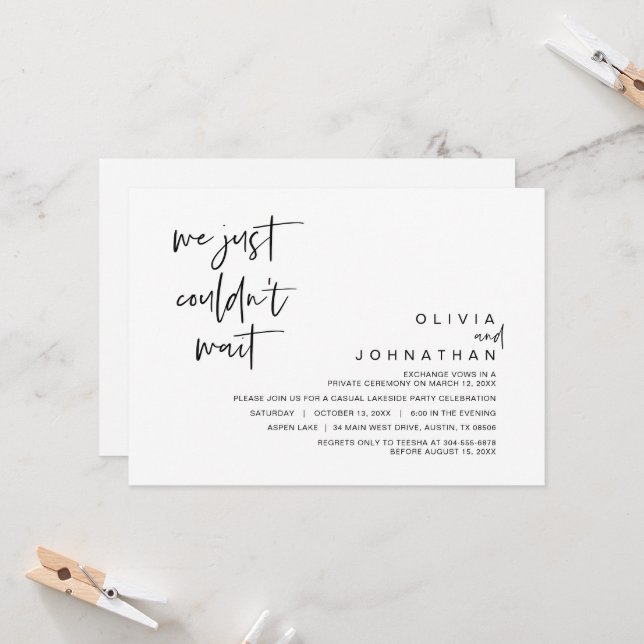 Invitation Nous n'avons pas pu attendre, Mariage Fuite en Épo (Devant/Arrière en situation)