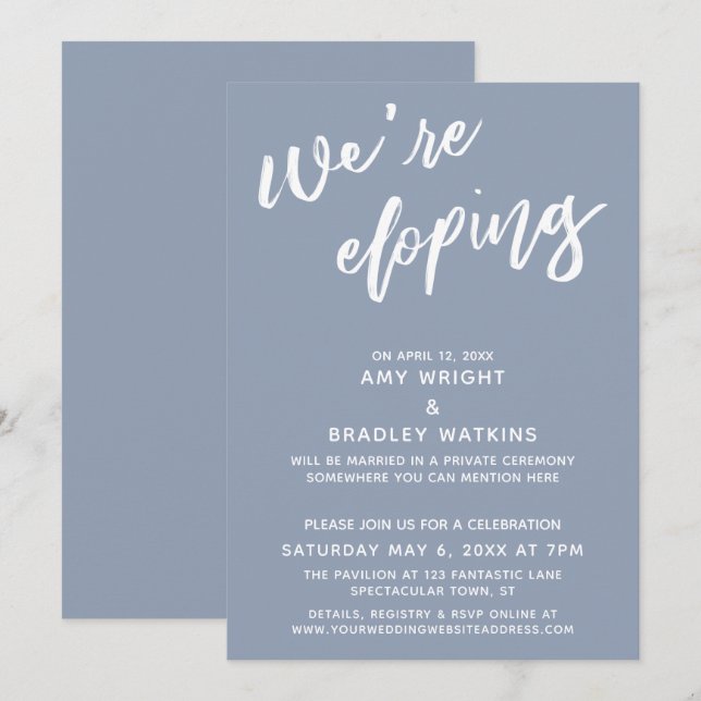 Invitation Nous nous enfuyons Simple écriture manuscrite bleu (Devant / Derrière)
