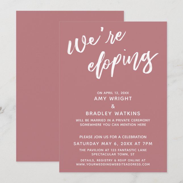 Invitation Nous nous enfuyons Simple écriture manuscrite rose (Devant / Derrière)