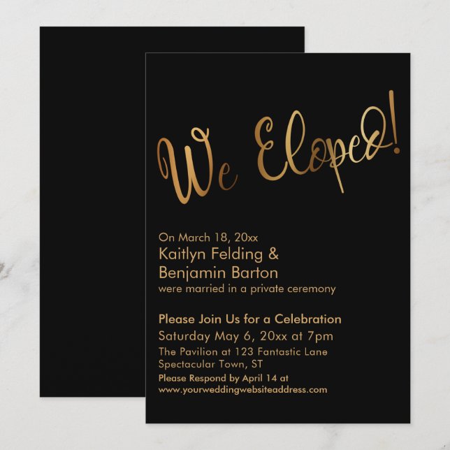 Invitation Nous nous sommes enfuis ! Célébration de mariage G (Devant / Derrière)