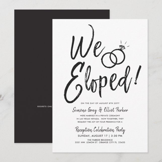 Invitation Nous nous sommes enfuis | Fête de mariage minimali (Devant / Derrière)