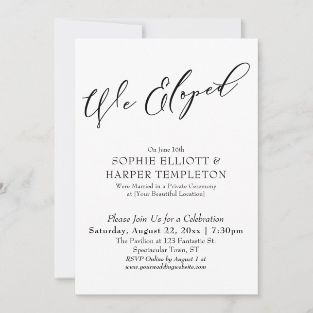 Invitation Nous nous sommes enfuis Mariage simple et élégant  (Devant)
