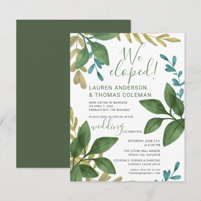 Invitation Nous nous sommes enfuis Réception de mariage aux f (Devant / Derrière)