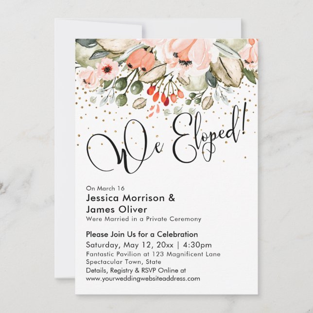 Invitation Nous nous sommes enfuis ! Typographie, Fleurs Roug (Devant)