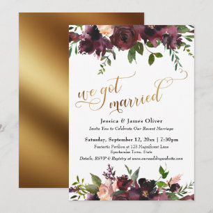 Invitation Nous Nous Sommes Mariés Deep Red Burgundy Floral &