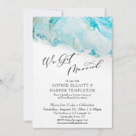 Invitation Nous nous sommes mariés Encre sarcelle et or Récep