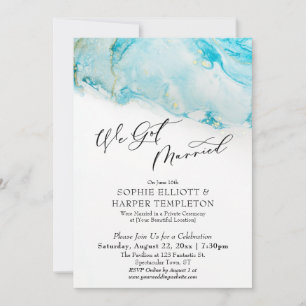 Invitation Nous nous sommes mariés Encre sarcelle et or Récep
