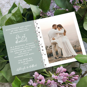 Invitation Nous nous sommes mariés Photo Cœur Argent Eucalypt