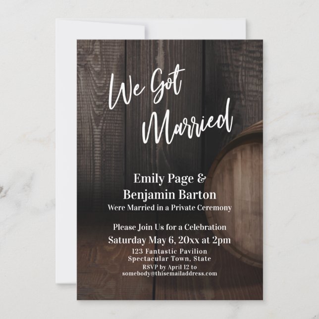 Invitation Nous Nous Sommes Mariés Rustique Brown Baril De Bo (Devant)