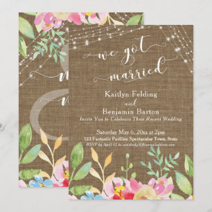 Invitation Nous nous sommes mariés sur Burlap avec Fleurs et 