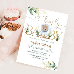 Invitation Nous pouvons à peine attendre la baby shower ours 