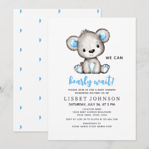 Invitation Nous pouvons à peine attendre Ours en peluche bleu