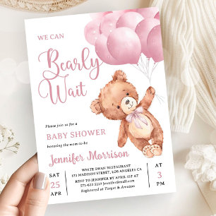 Invitation Nous Pouvons à peine Attendre Ours en Peluche Rose