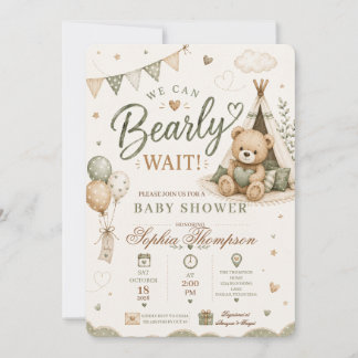 Invitation Nous pouvons à peine attendre Ourson Fête prénatal