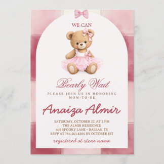 Invitation Nous pouvons à peine attendre Ourson Rose Baby Sho