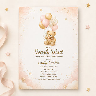 Invitation Nous pouvons à peine attendre Ourson Rose Baby Sho