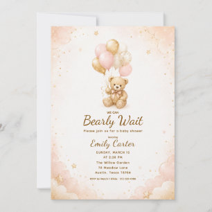 Invitation Nous pouvons à peine attendre Ourson Rose Baby Sho