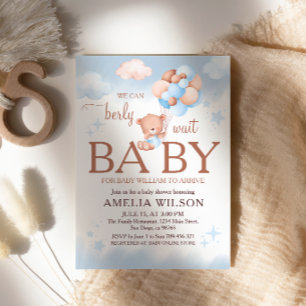 Invitation Nous pouvons à peine attendre Teddy Bear Bleu Baby