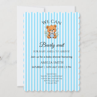 Invitation Nous pouvons à peine attendre Teddy Bear Bleu rayé