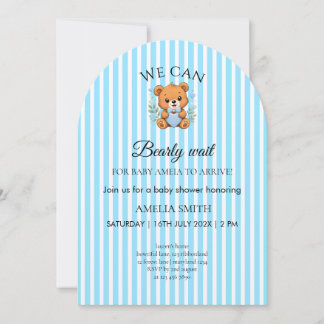 Invitation Nous pouvons à peine attendre Teddy Bear Blue rayé
