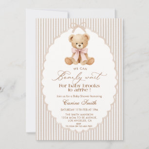 Invitation Nous pouvons à peine attendre un noeud rose fille 