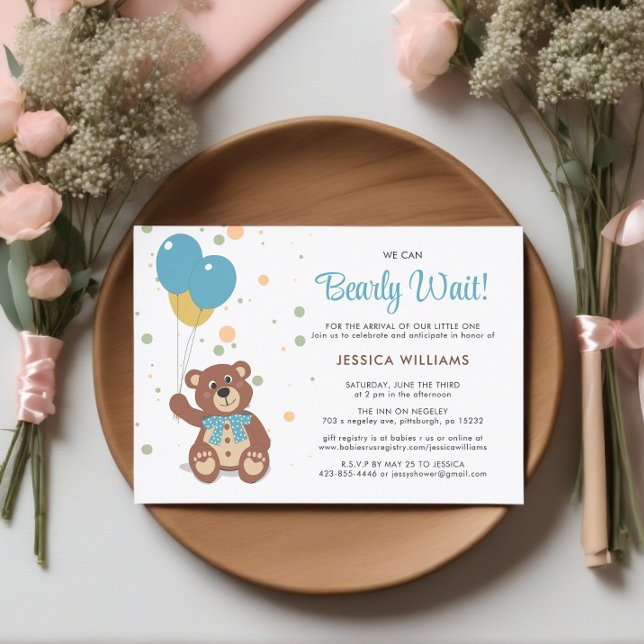 Invitation Nous Pouvons Attendre Assez Maigre Ours Thème Garç (Baby Shower Invite)