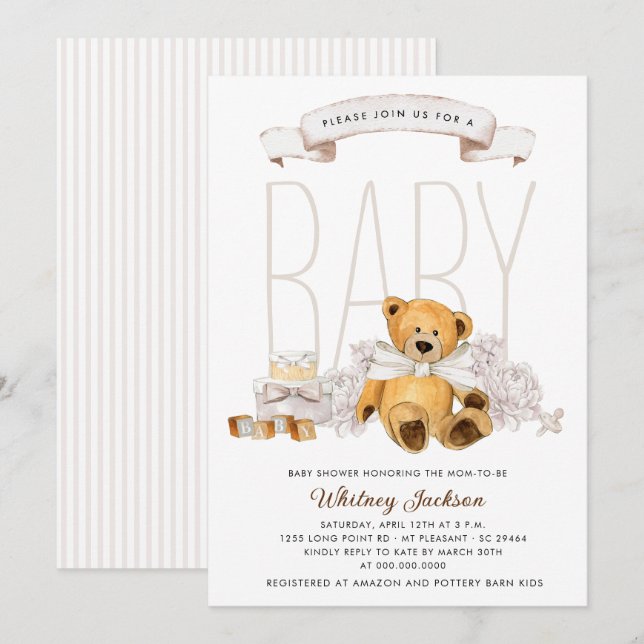Invitation Nous pouvons attendre avant le Baby shower d'ours  (Devant / Derrière)